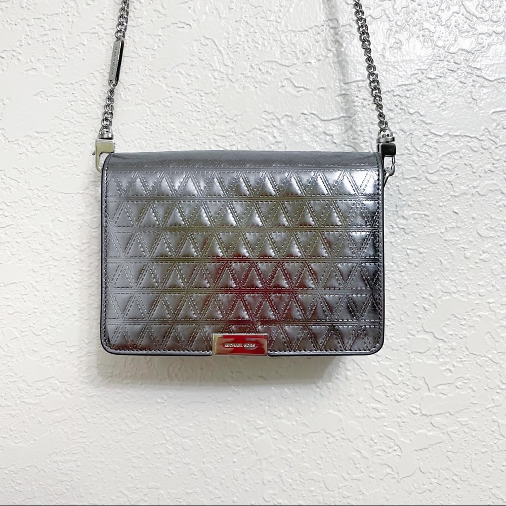 Michael Kors Silver Metallic Chain Strap Mini Cocktail Purse